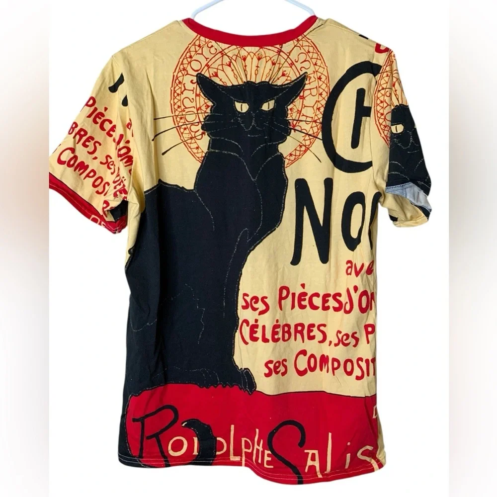 Chat Noir Théophile Steinlen All Over Print Cotton Shirt Size L Steampunk Goth - Picture 2 of 6